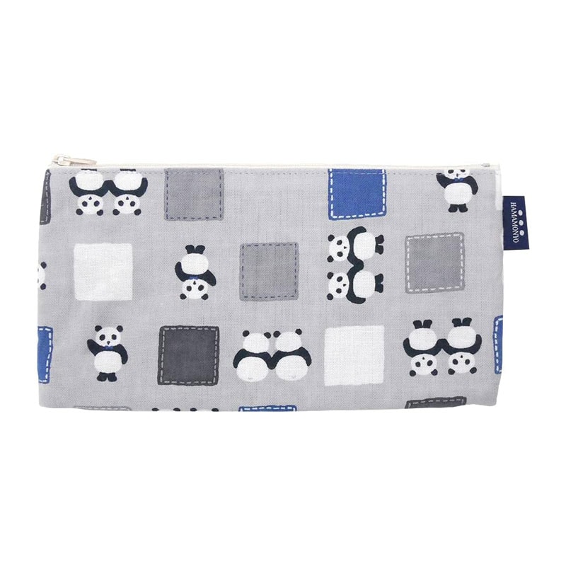 濱文様 フラットポーチ パッチワークパンダ グレー 抗菌 防臭 小物入れ オシャレ かわいい プレゼント