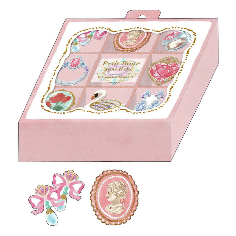 カミオジャパン プチボワットシールフレーク アクセサリー ステッカー ちいさな箱 デコレーション 36枚入り プレゼント