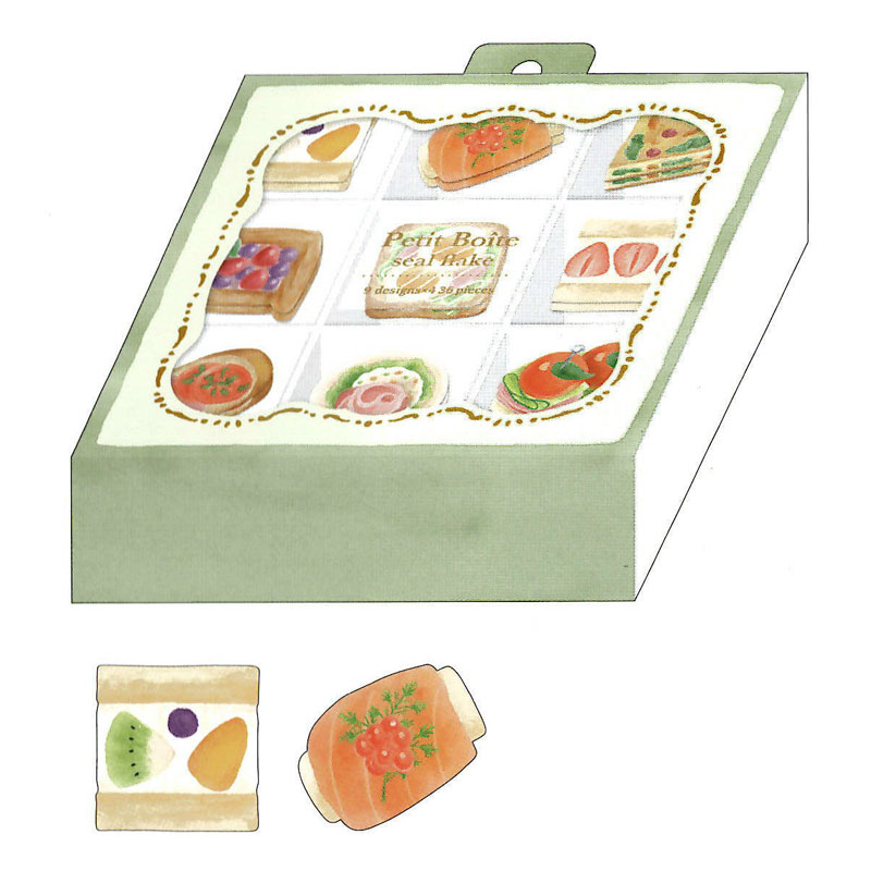 カミオジャパン プチボワットシールフレーク ランチタイム ステッカー ちいさな箱 デコレーション 36枚入り プレゼント