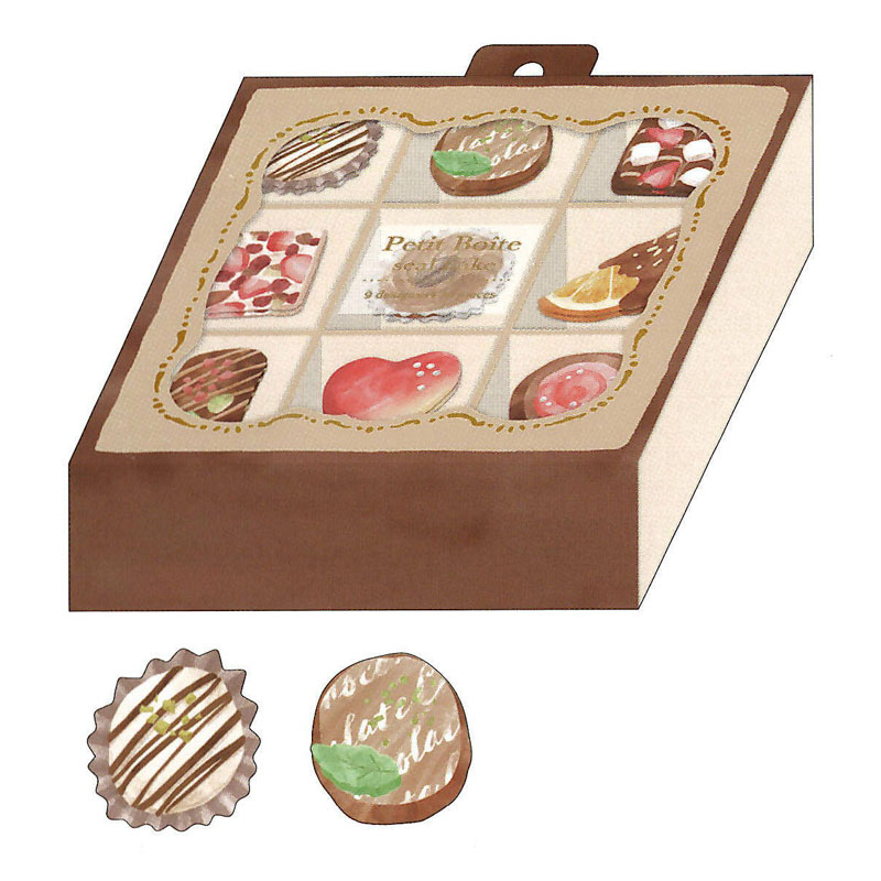 カミオジャパン プチボワットシールフレーク ショコラ ステッカー ちいさな箱 デコレーション 36枚入り プレゼント