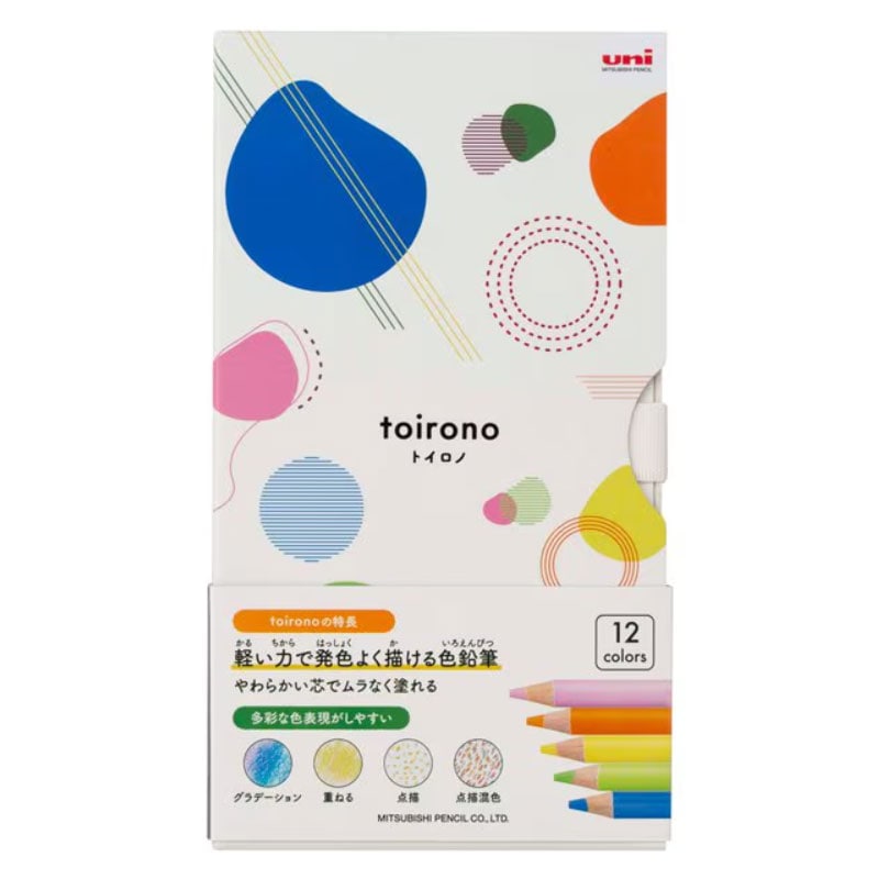 三菱鉛筆 toirono トイロノ 色鉛筆 12色 丸軸 軽い力で発色よく描ける 名入れ プレゼント 記念品 イラスト お祝い