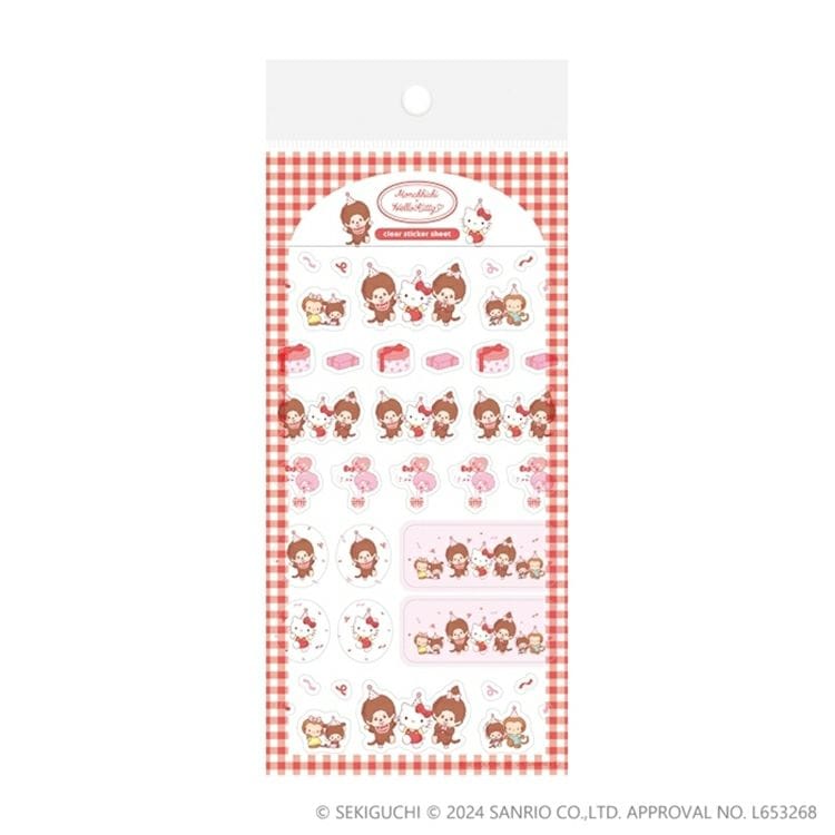 古川紙工 モンチッチ×ハローキティ 50th Anniversary 透明シールシート パーティー A アニバーサリー レトロ かわいい 限定 デコレーション 日本製