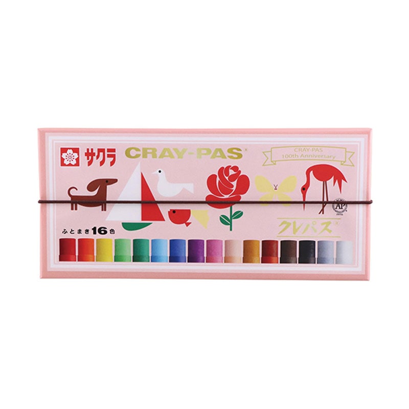 サクラクレパス 限定 100周年記念 クレパス太巻16色アニバーサリー コーラルピンク 画材 入学 入園 プレゼント お祝い ロングセラー