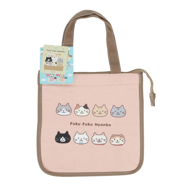 Fuku Fuku Nyankoフェイス保冷保温ランチバッグ フクフクニャンコ ピンク 猫柄 ネコ柄 猫グッズ マチ付き かわいい プレゼント 雑貨
