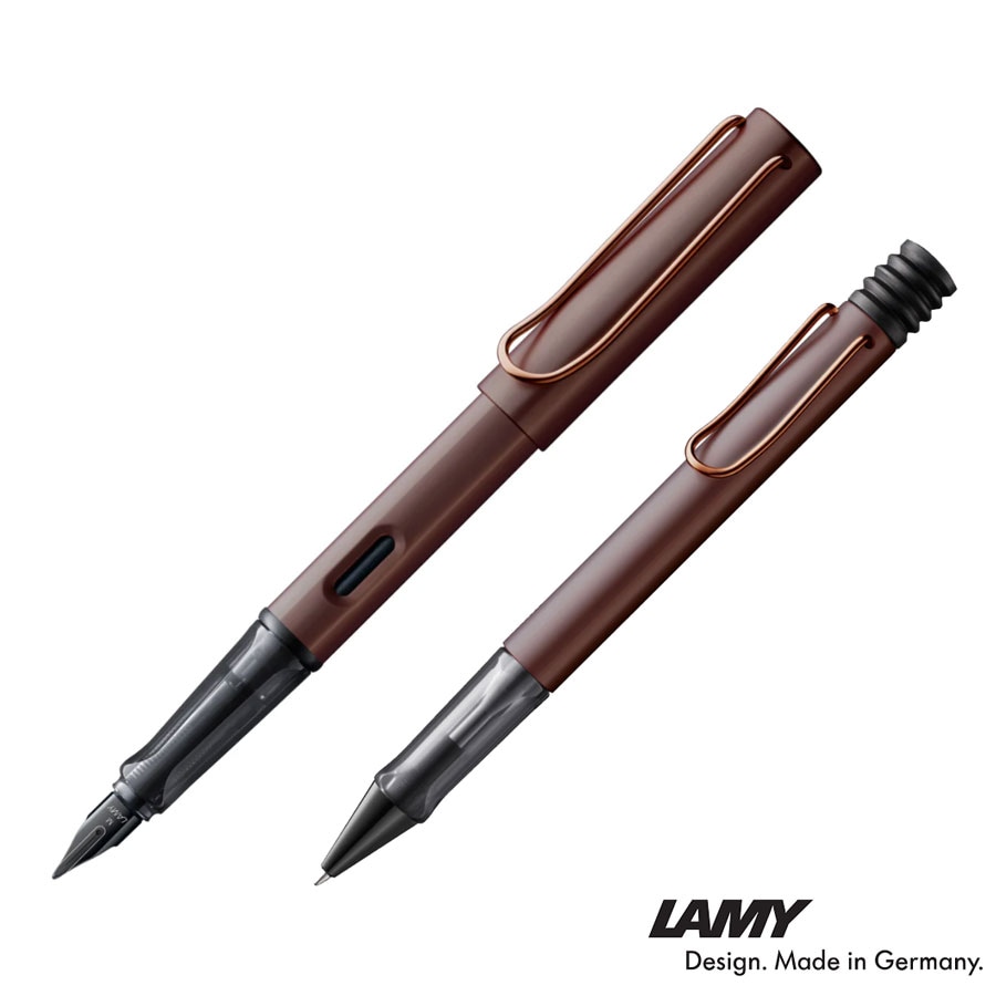LAMY ルクス Lx マロン 万年筆・ボールペン ２本セット オシャレ 名入れ プレゼント 高級 お祝い アルミ 専用ケース付き ギフト