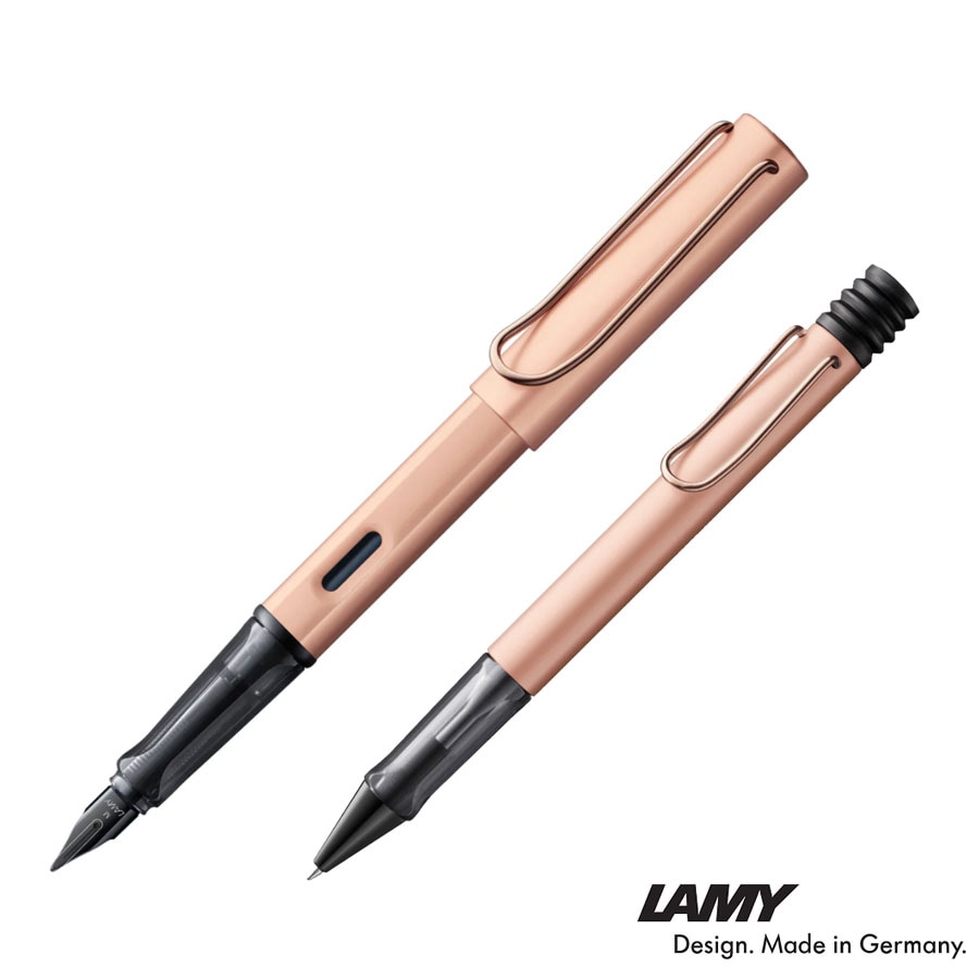 LAMY ルクス Lx ローズゴールド 万年筆・ボールペン ２本セット オシャレ 名入れ プレゼント 高級 お祝い アルミ 専用ケース付き ギフト