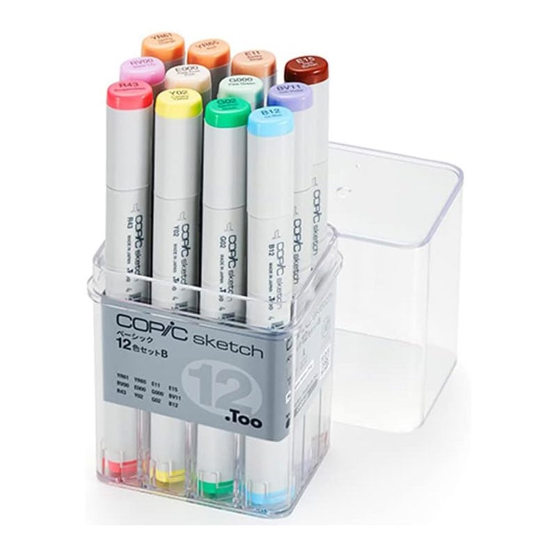 【国内正規品】コピック スケッチ ベーシック12色セットB COPIC Sketch Basic Set B アルコールマーカー スタンダードモデル 初心者向け イラスト マンガ アート デザイン用 海外発送対応