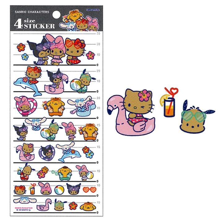 カミオジャパン 4size ステッカー サンリオキャラクターズ 日焼け×ナイトプール シール かわいい デコレーション