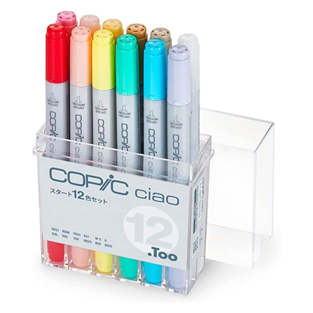 【国内正規品】コピック チャオ スタート12色セット COPIC ciao start Set アルコールマーカー エントリーモデル 初心者向け イラスト マンガ アート デザイン用 リフィル対応＆ツインニブ 海外発送対応
