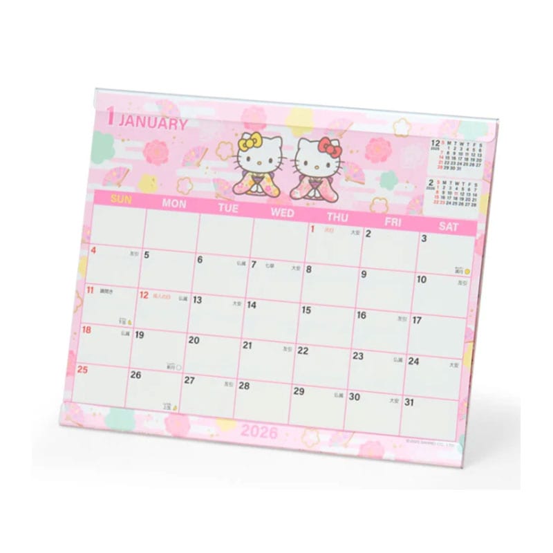サンリオ 2026年 シートカレンダー ハローキティ 卓上タイプ 予定シール付き 月齢入り スケジュール管理