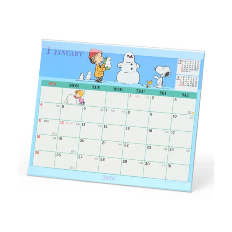 サンリオ 2026年 シートカレンダー スヌーピー 卓上タイプ 予定シール付き 月齢入り スケジュール管理