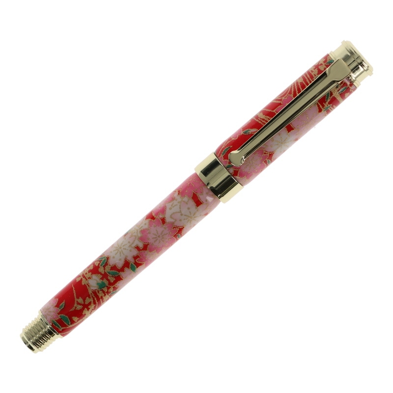 美濃和紙 友禅柄 万年筆 しだれ桜 赤色 コンバータ付 竹内靖貴 工芸品 手作り 高級 プレゼント 日本製 お祝い 贈り物 名入れ不可商品