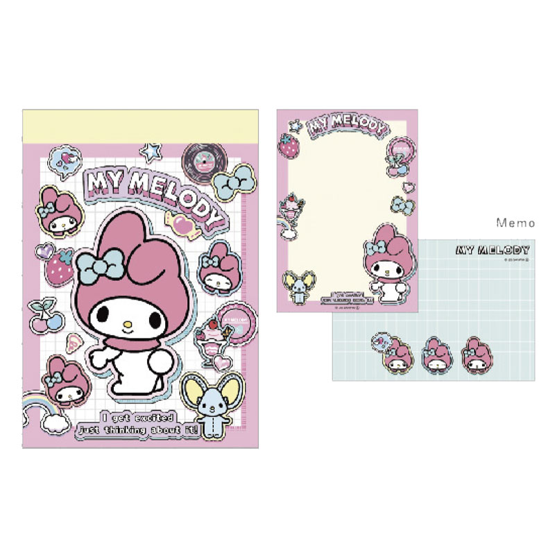 ミニメモ サンリオキャラクターズ ペタペタステッカーズ/マイメロディ 2柄 70枚 かわいい ティーズファクトリー メモ帳 プチギフト お礼 20冊までメール便対応 文具 大人かわいい