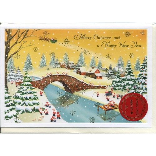 グリーティングライフ ミニサンタカード 橋とサンタ カワイイ、キレイなクリスマスカード プレゼント メッセージカード