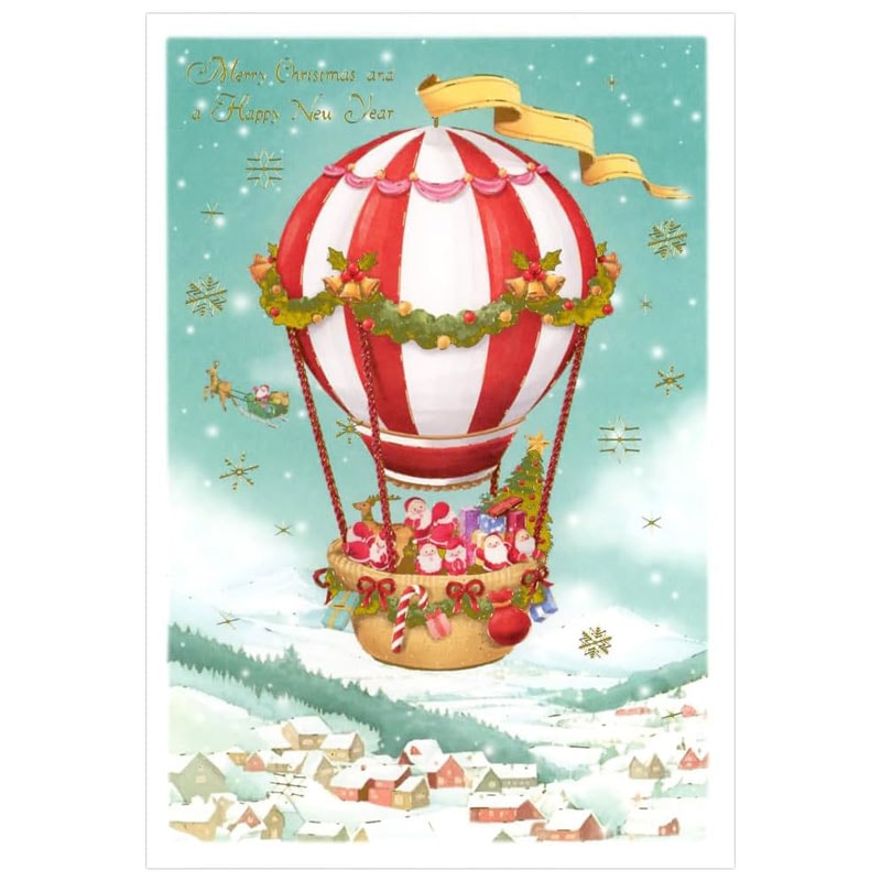 グリーティングライフ ミニサンタカード 気球 カワイイ、キレイなクリスマスカード プレゼント メッセージカード