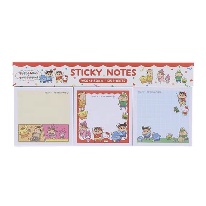 サンスター文具 クレヨンしんちゃん×サンリオキャラクターズ 付箋メモパッドカラー カスカベ防衛隊 3柄 135枚 プレゼント 限定