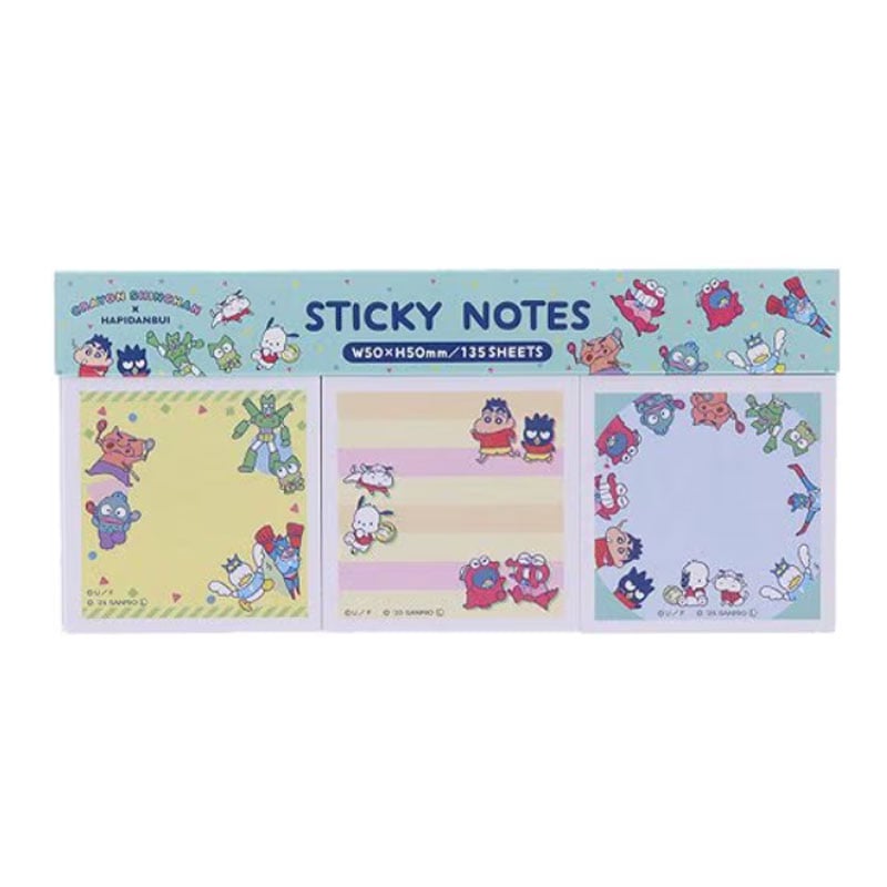 サンスター文具 クレヨンしんちゃん×サンリオキャラクターズ 付箋メモパッドカラー はぴだんぷい 3柄 135枚 プレゼント 限定