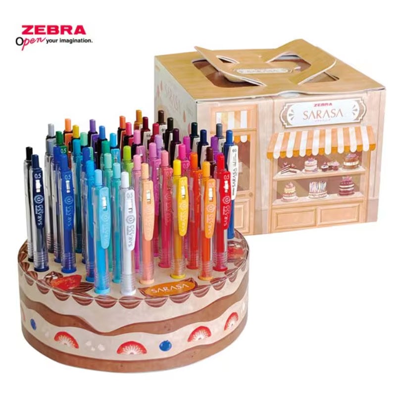 サラサクリップ ケーキ型ペン立てセット 0.5 48本セット ジェルボールペン クリスマスケーキ ゼブラ ギフト 水性 限定 プレゼント