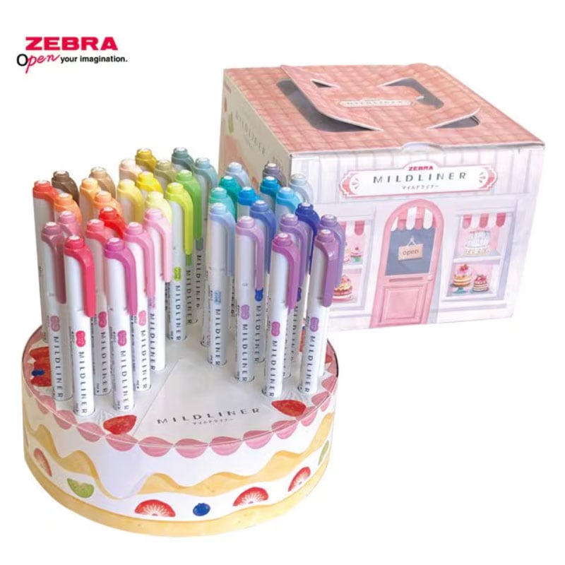 マイルドライナー ケーキ型ペン立てセット 40本セット ラインマーカー クリスマスケーキ ゼブラ ギフト 限定 プレゼント