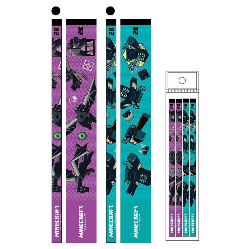 Minecraft マインクラフト 鉛筆セット エンダードラゴン&ウォーデン 丸軸 2B 4本組 新入学 祝い 名入れ不可 プレゼント