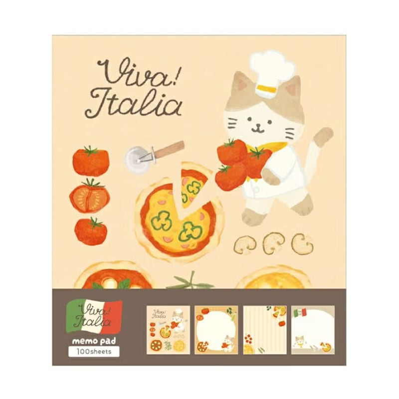 古川紙工 Viva！ Italia メモパッド ピザにゃんこ 4柄 100枚 かわいい プレゼント かわいい