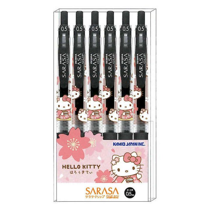 カミオジャパン サラサクリップ 0.5 ハローキティ 着物ピンク ゼブラ 6本組 ノック式 黒インク 限定 ボールペン ジェルインク グッズ プレゼント 日本製