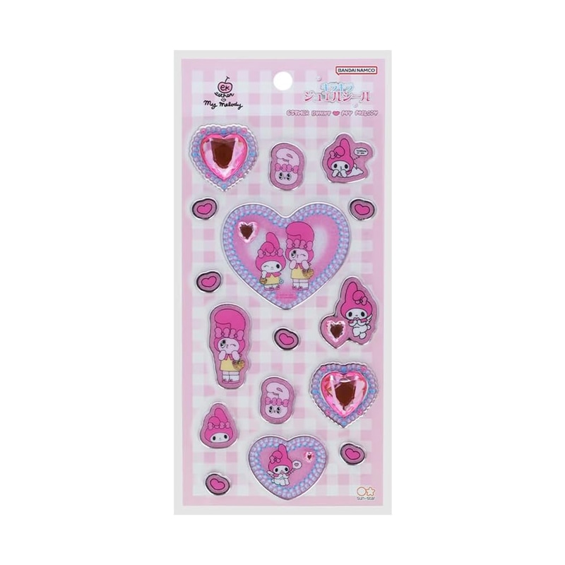 サンスター文具 エスターバニー×マイメロディ キラキラジュエルシール ピンク デコレーション  ぷっくりシール 立体シール かわいい 女子文具 限定 グッズ