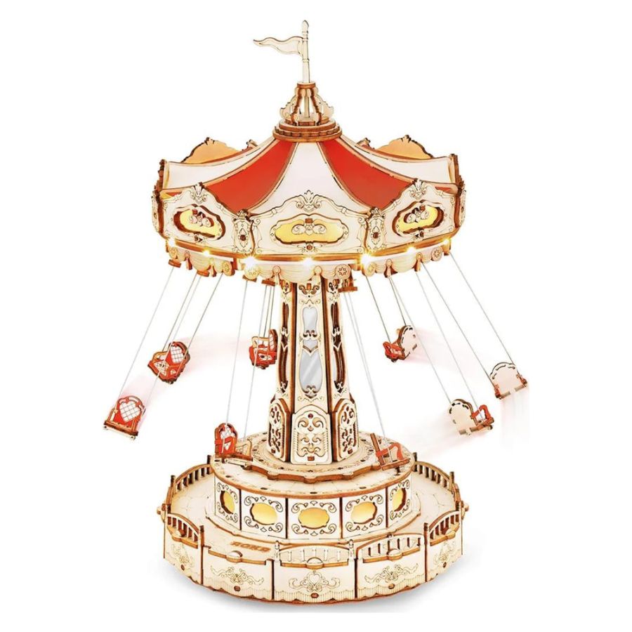 ROKR スイングライド DIY 3D 木製パズル 組み立てキット オルゴール付き 動く 光る ギフト プレゼント 知育玩具 おうち時間 大人の趣味 クリスマス 高難易度