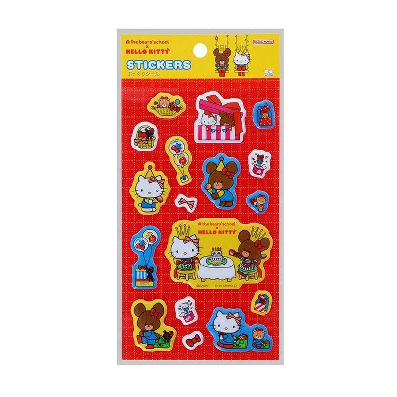 サンスター文具 くまのがっこう×ハローキティ ぷっくりシール レッド デコレーション 立体シール かわいい 女子文具 限定 グッズ