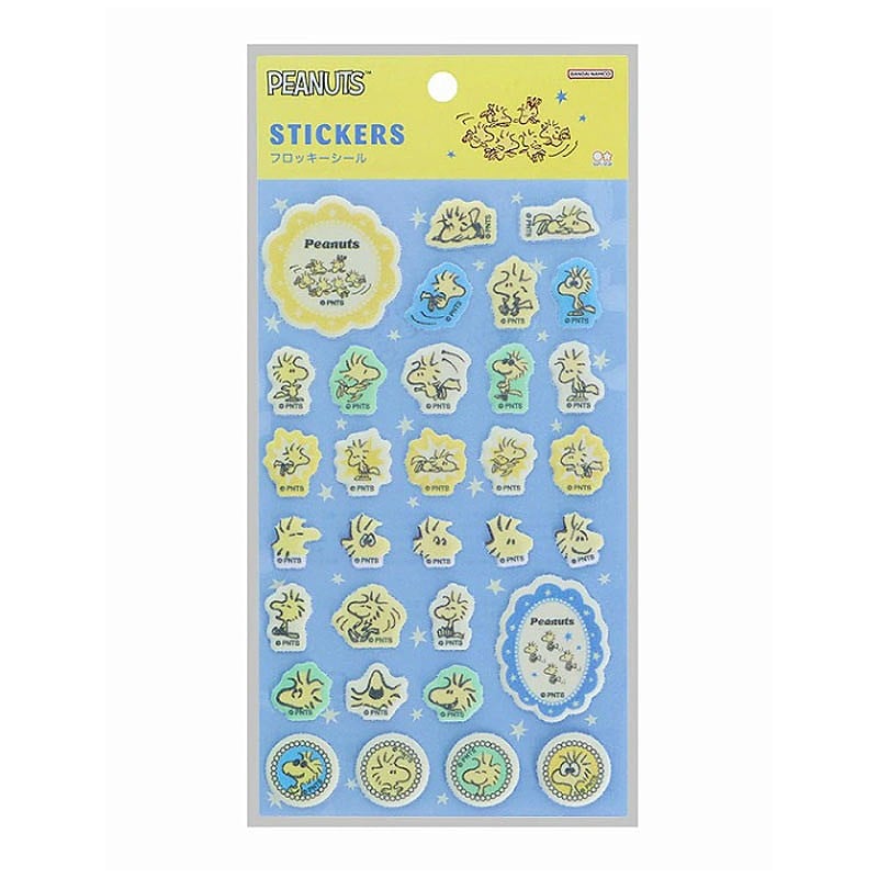 PEANUTS WOODSTOCK＆SNOOPY フロッキーシール ウッドストック ぷっくりシール 立体シール 3Dシール デコレーション サンスター文具 コレクション グッズ かわいい 女子文具