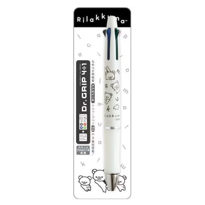 リラックマ BASIC RILAKKUMA MONO CHROME ドクターグリップ4+1 ホワイト パイロット 多機能ペン サンエックス コラボ 限定 グッズ 描き下ろしイラスト 日本製