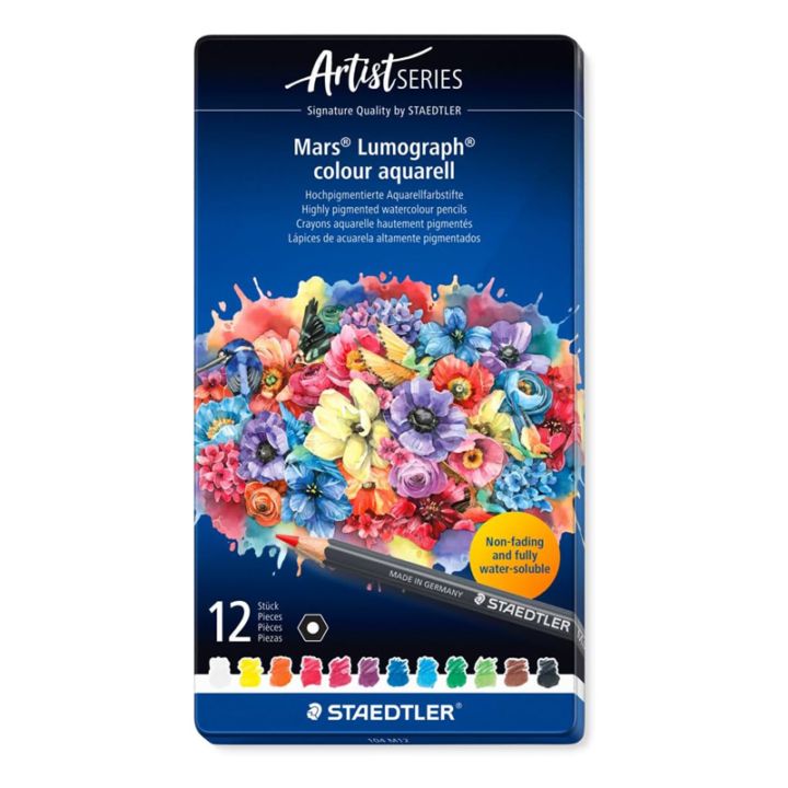 ステッドラー STAEDTLER Artist Series マルス ルモグラフ 水彩色鉛筆 12色 名入れ プロフェッショナル 水彩画 プレゼント 塗り絵 画材 なめらか
