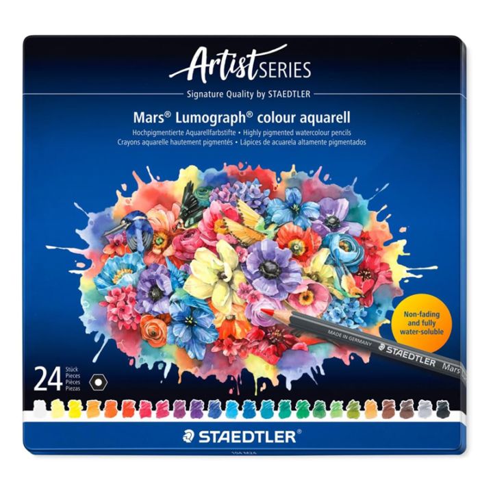 ステッドラー STAEDTLER Artist Series マルス ルモグラフ 水彩色鉛筆 24色 名入れ プロフェッショナル 水彩画 プレゼント 塗り絵 画材 なめらか