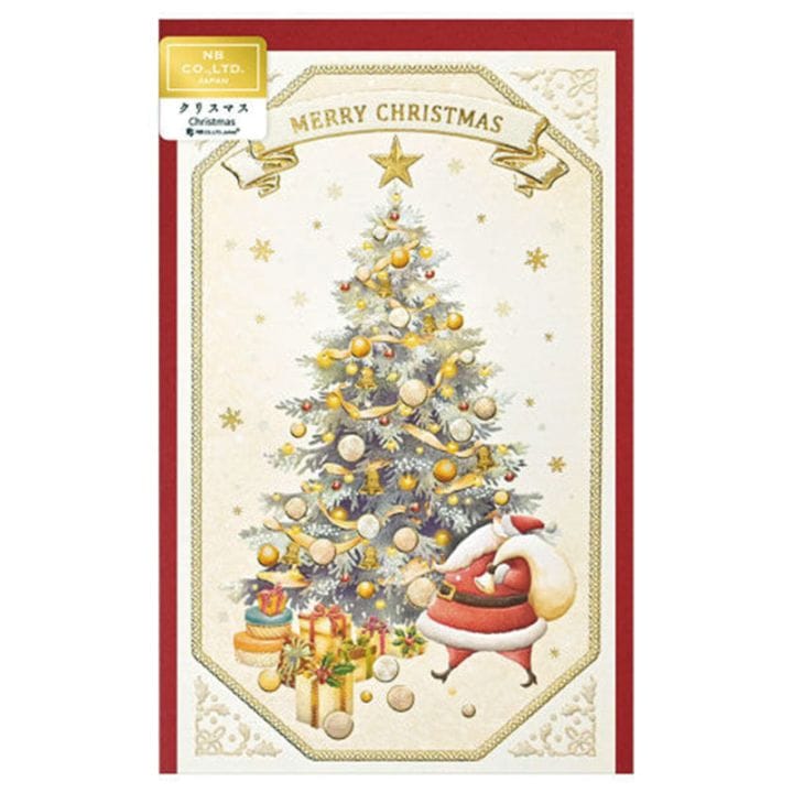 エヌビー社 カード クリスマス ノエルブラン パールシルク印刷 エンボス加工 金箔 プレゼント メッセージカード