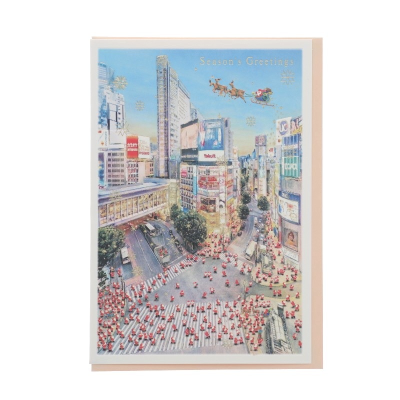 グリーティングライフ ミニサンタセピアカード 渋谷交差点 カワイイ、キレイなクリスマスカード プレゼント メッセージカード