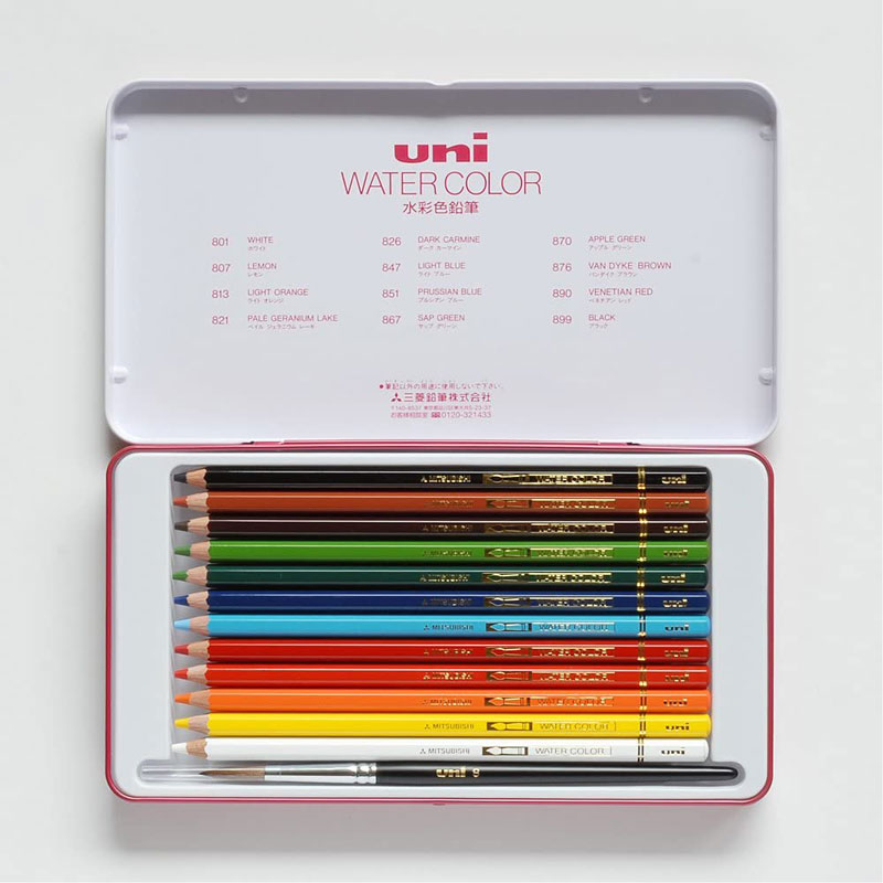 三菱鉛筆 ユニウォーターカラー 水彩色鉛筆 12色 六角軸 筆付き 名入れ