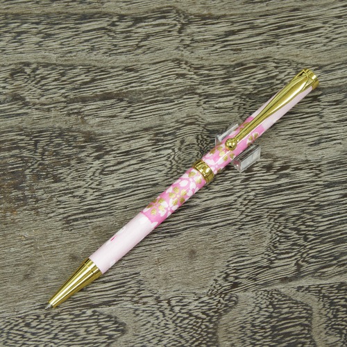 美濃和紙ボールペン うさぎ市松・桜色 油性 和柄 伝統工芸品