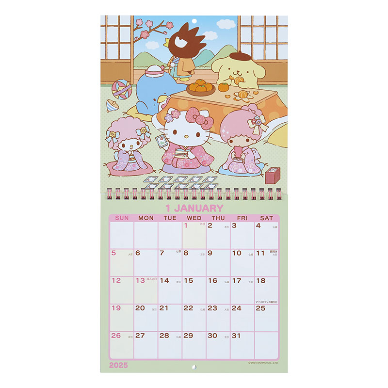 サンリオ 2025年 リングカレンダーM サンリオキャラクターズ 壁掛け 予定シール付き 書き込みスペース有 スケジュール管理｜【文具の森】通販サイト