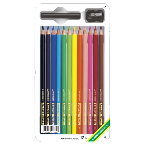 三菱鉛筆 色鉛筆 890級 12色缶 学納用 ホルダー・ポケシャ付 名入れ 缶