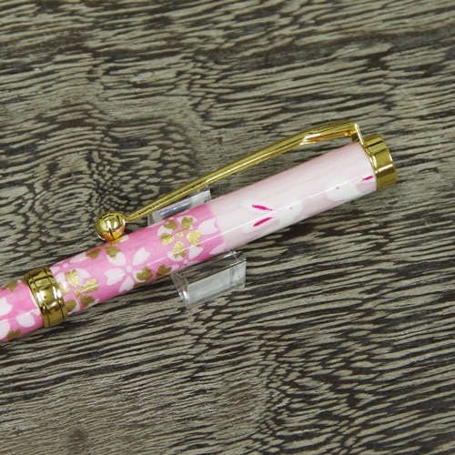 美濃和紙ボールペン うさぎ市松・桜色 油性 和柄 伝統工芸品