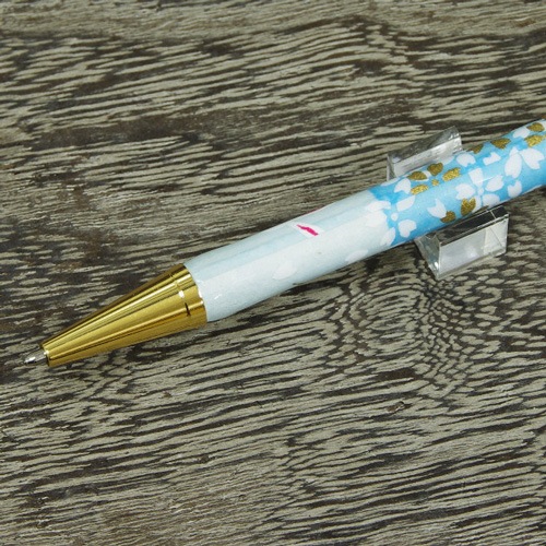 美濃和紙ボールペン うさぎ市松・水色 油性 和柄 伝統工芸品