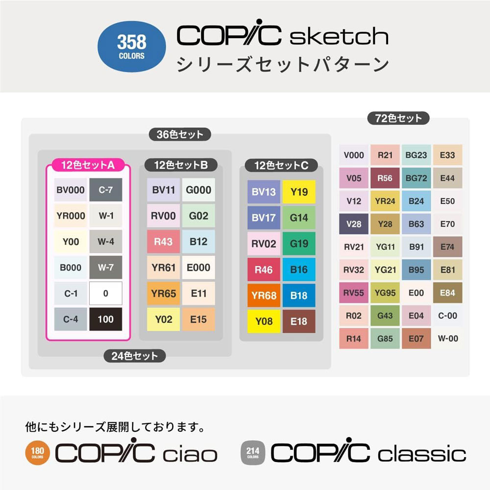 国内正規品】コピック スケッチ ベーシック12色セットC COPIC Sketch