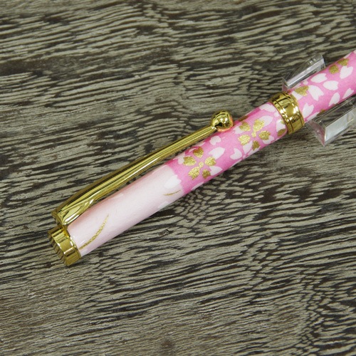 美濃和紙ボールペン うさぎ市松・桜色 油性 和柄 伝統工芸品