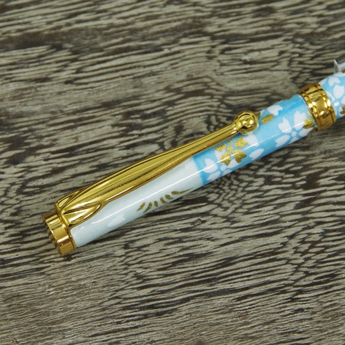 美濃和紙ボールペン うさぎ市松・水色 油性 和柄 伝統工芸品 