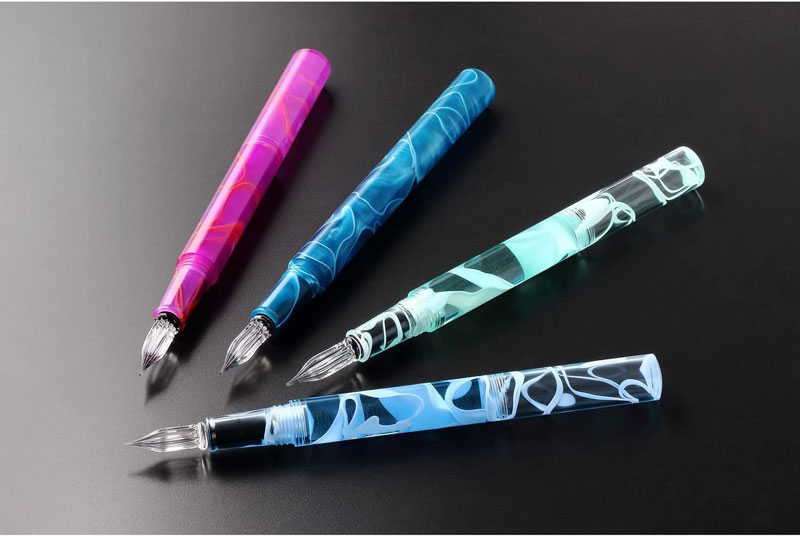 ギター ガラスペン オーロラ キャップ付き アイスミント マーブル模様