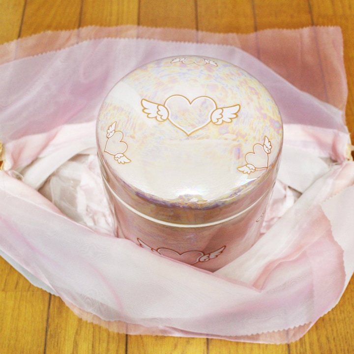 【 骨壷&骨袋セット 】 覆い袋(骨壷袋) 骨壷セット 5寸(約19cm) エンジェルハート オーガンジー ブルー/ピンク<br>【 骨壷カバーつき 】 仏具 仏壇 骨壷 骨壺 49日 後飾り お悔やみ 供養 犬 猫 ペット供養にも かわいい