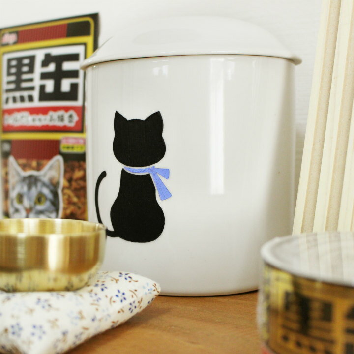 【 ペット 仏具 セット 】 ミニ骨壷 3.5寸 「 猫シルエット 」 ブルー リボン & ミニ線香 ろうそく 黒缶 & おりん こりん 1.6寸 花柄 座布団 ブルー つき <br> 仏具 仏壇 遺骨入れ 分骨 手元供養 49日 後飾り お悔やみ 供養 ペット供養 <br>