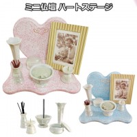 【 ミニ仏壇 】【 仏壇 ＆ 仏具セット 】 ミニ仏壇 ハートステージ エンジェルハート ＆ 仏具セット パールホワイト ＆ 香炉灰 クリスタルビーズつき  49日 命日 手元供養 ペット供養 送料無