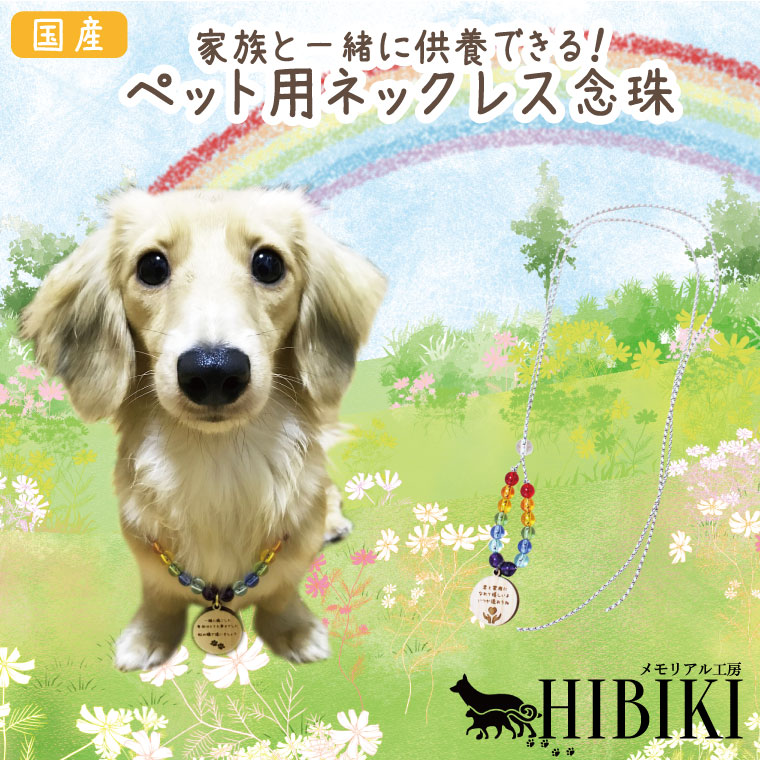 ペット専用ネックレス念珠 虹の想い レインボー 家族や兄弟を一緒に供養 フリーサイズ 国産 手元供養 ペット供養 仏具 仏壇　ペット火葬 お悔み お見送り 犬 猫 ペット供養 ペットロス