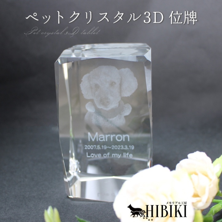 ペット位牌 クリスタル位牌 3D キューブ型 ペット位牌 ペット供養 180° 半立体 オーダーメイド